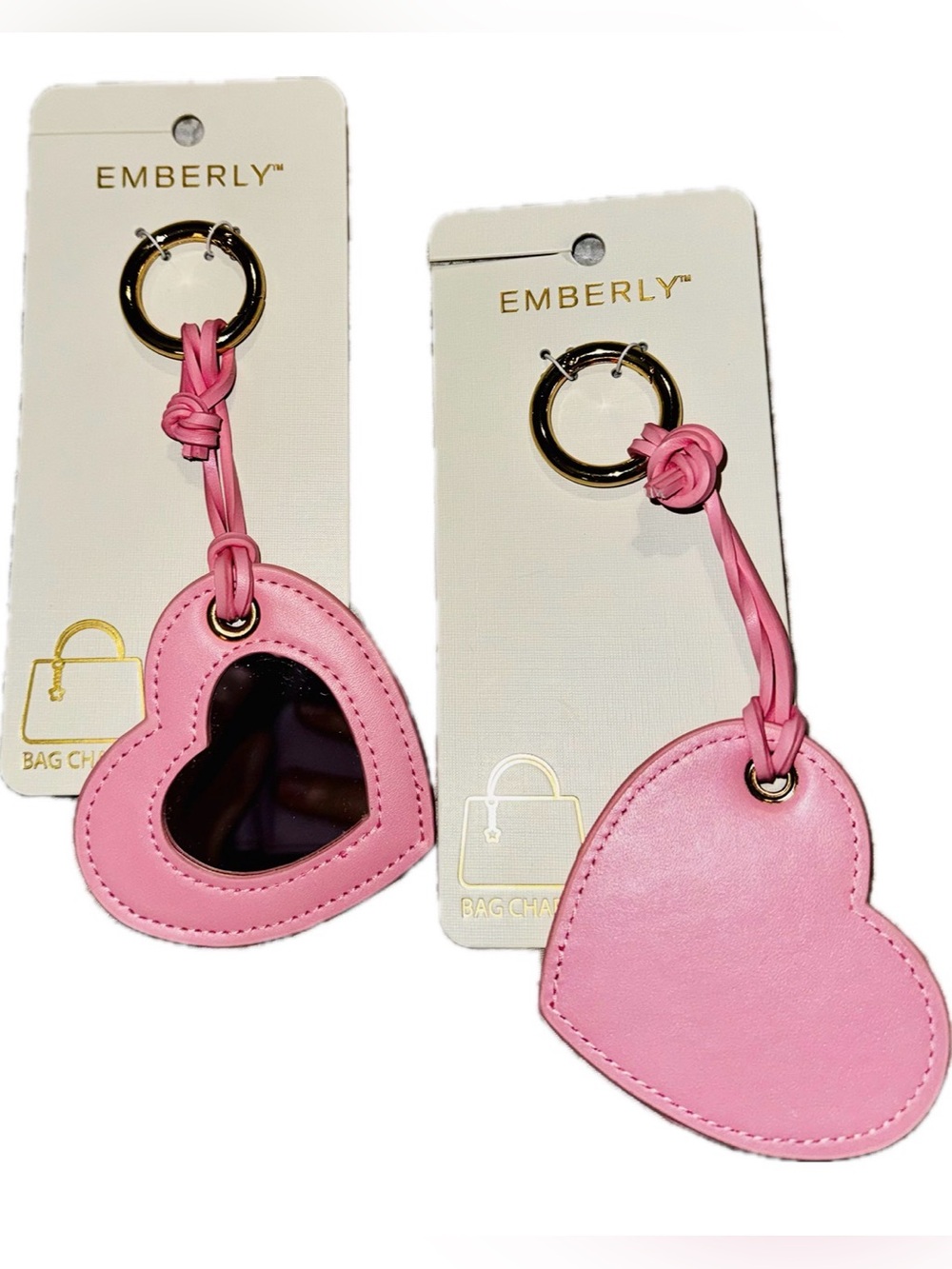 Emberly Pink Heart Mirror Bag Charm Keychain -NWT (price per 1) bag not included - Picture 2 of 5